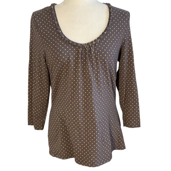 Boden Gray Yellow Polka Dot Knotted Detail Scoop Neck Long Sleeve Top Size 12 - Picture 3 of 14